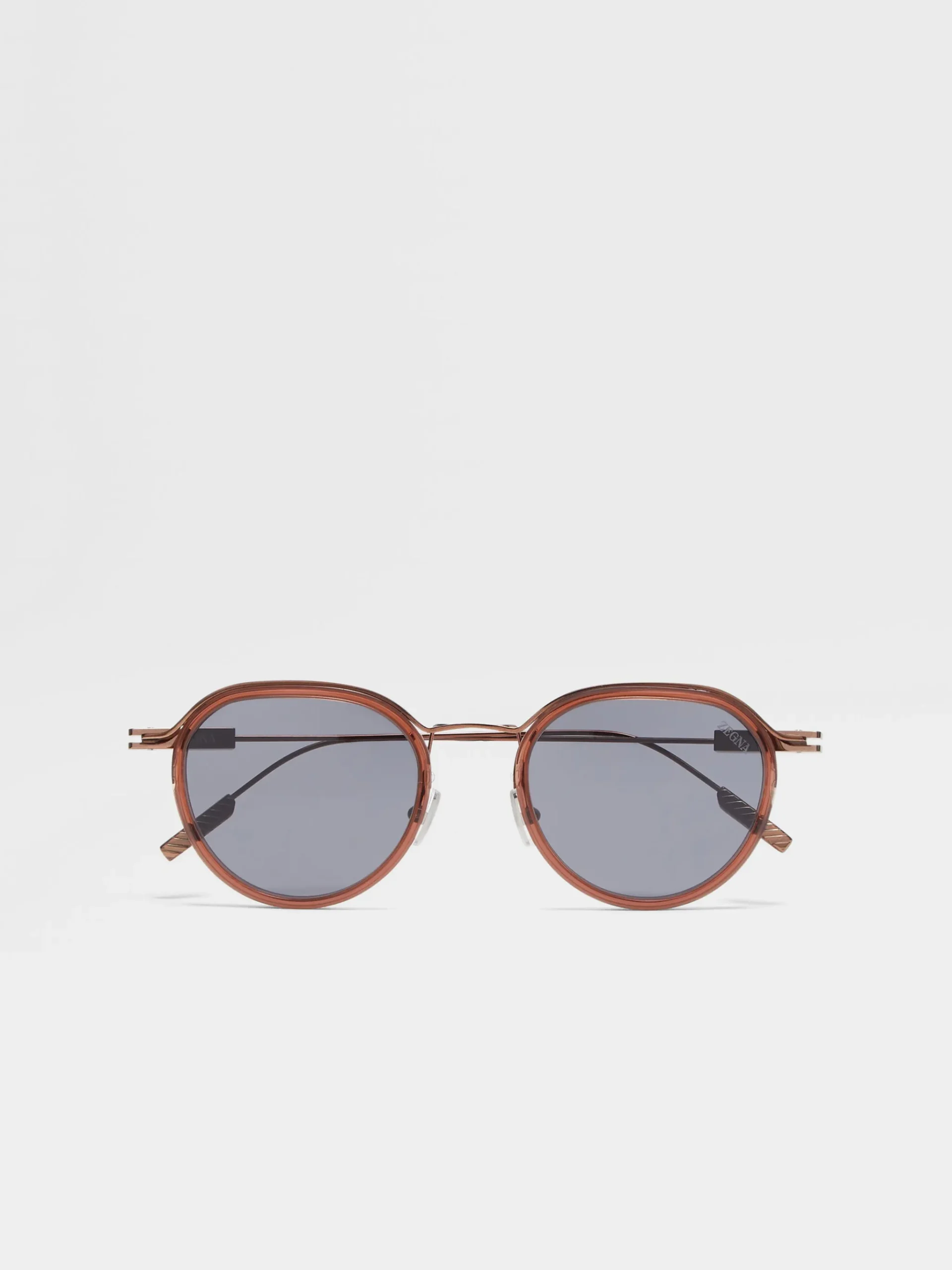 Transparent Brown Acetate and Metal Sunglasses
