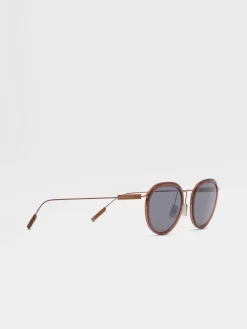 Transparent Brown Acetate and Metal Sunglasses