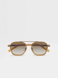 Transparent Golden Syrup Orizzonte I Acetate and Metal Sunglasses