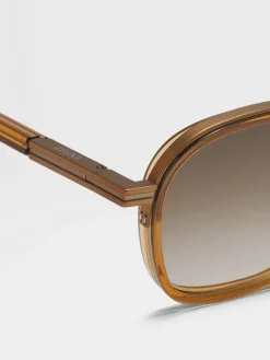 Transparent Golden Syrup Orizzonte I Acetate and Metal Sunglasses
