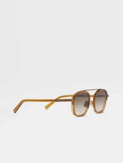 Transparent Golden Syrup Orizzonte I Acetate and Metal Sunglasses