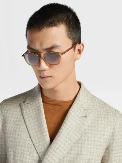 Transparent Golden Syrup Orizzonte I Acetate and Metal Sunglasses