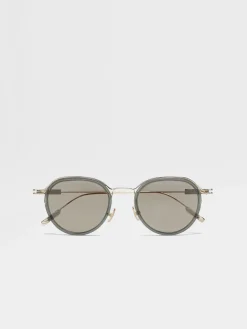 Transparent Green and Pale Gold Acetate and Metal Sunglasses