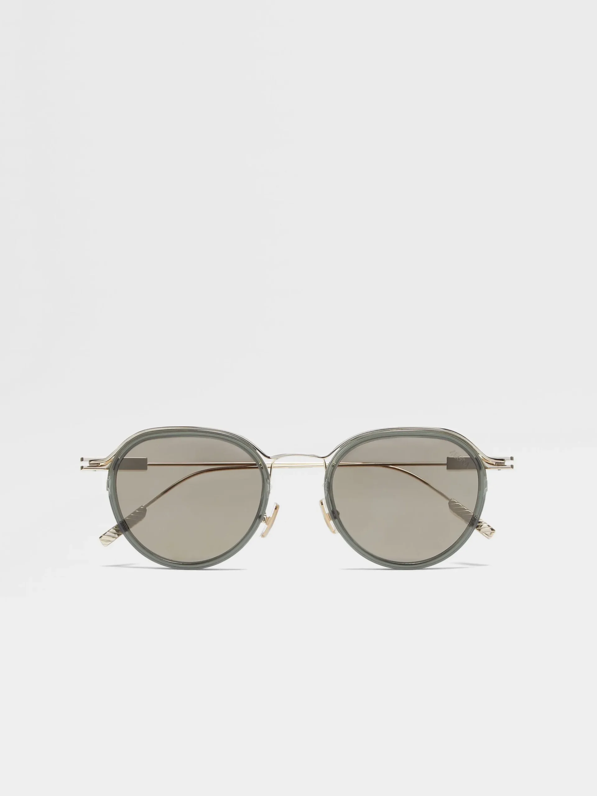 Transparent Green and Pale Gold Acetate and Metal Sunglasses
