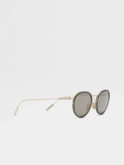 Transparent Green and Pale Gold Acetate and Metal Sunglasses