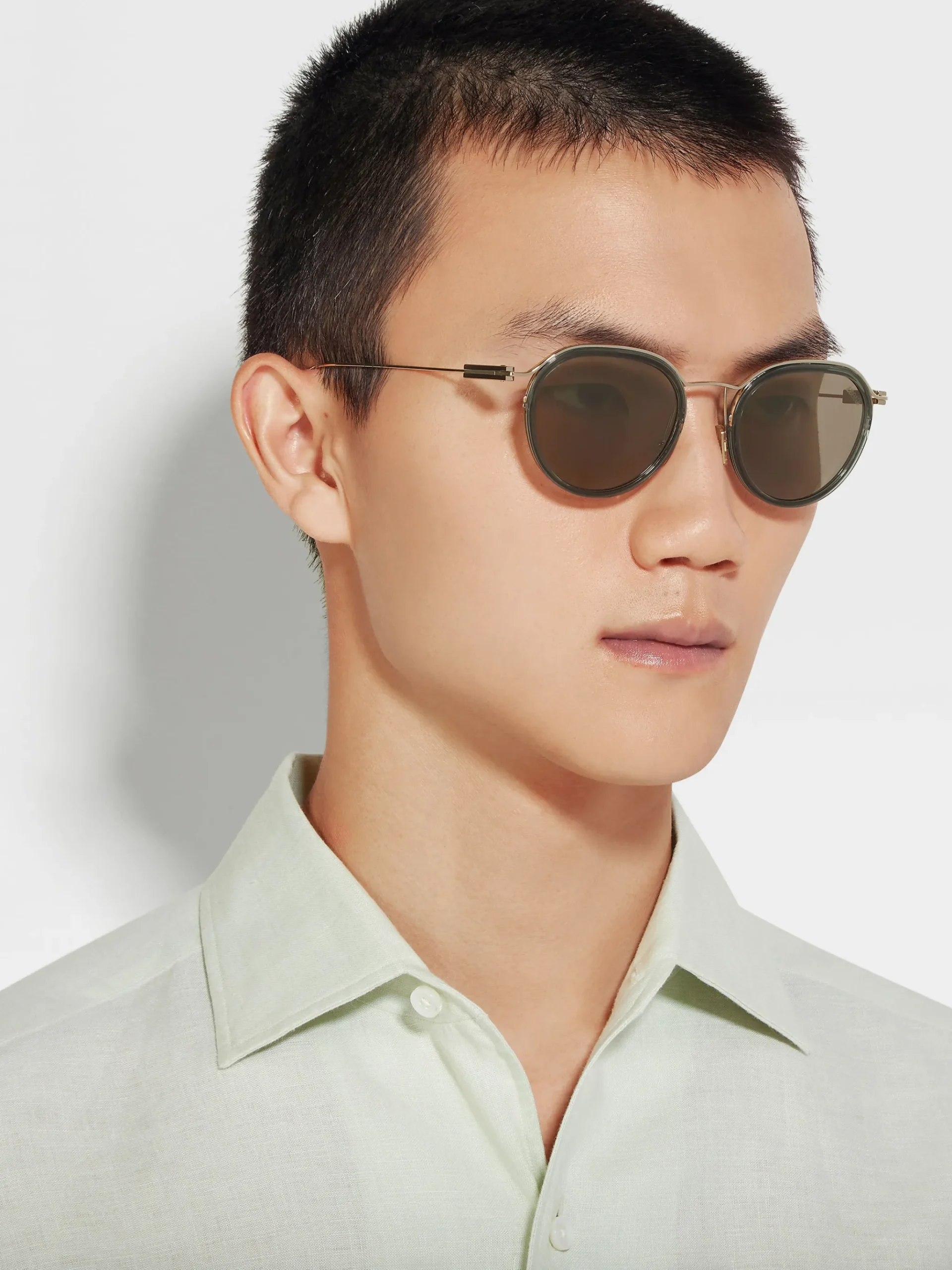 Transparent Green and Pale Gold Acetate and Metal Sunglasses