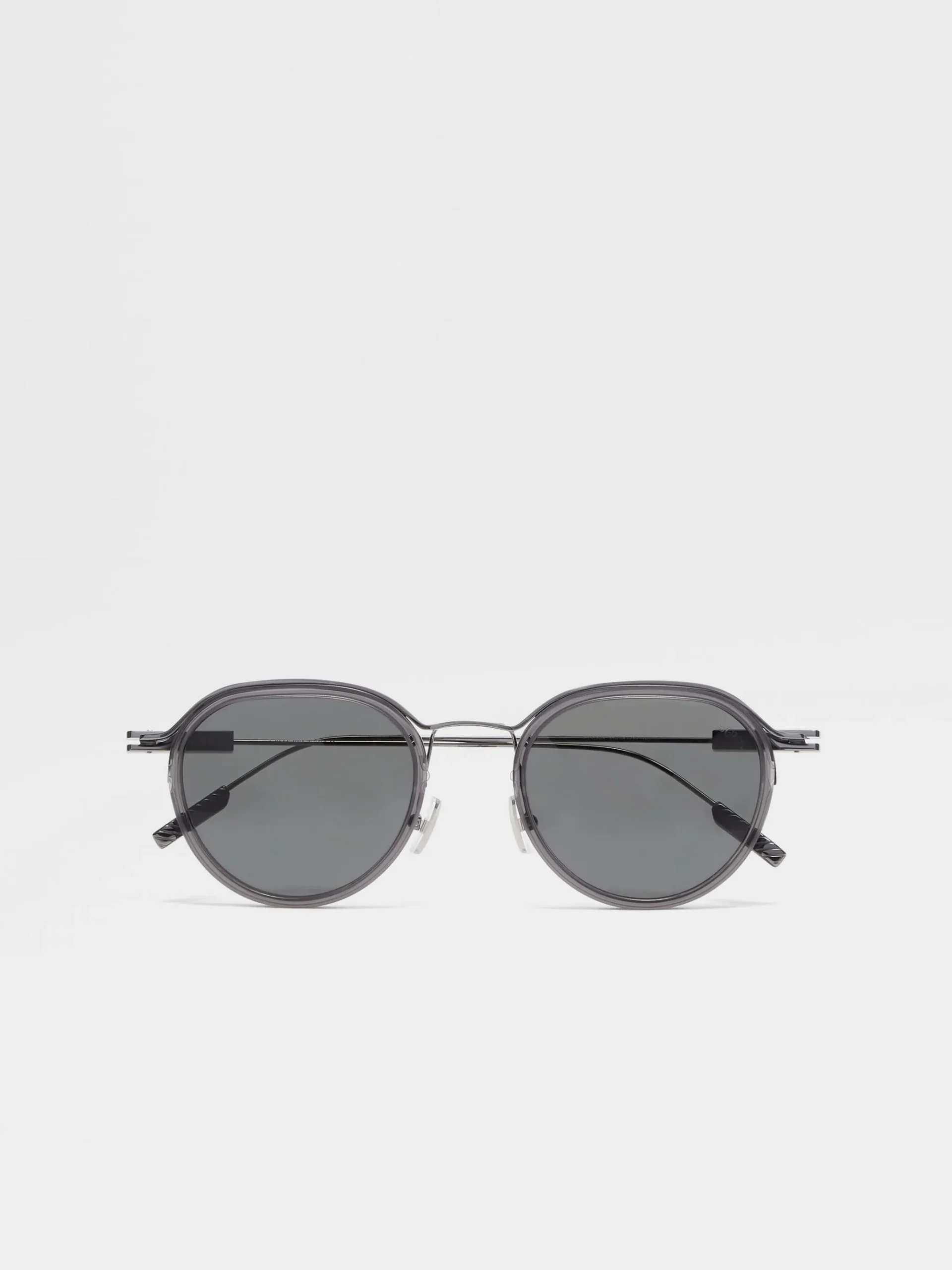 Transparent Grey and Dark Ruthenium Acetate and Metal Sunglasses