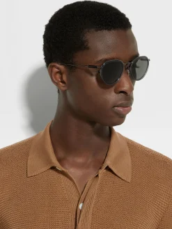 Transparent Grey and Dark Ruthenium Acetate and Metal Sunglasses
