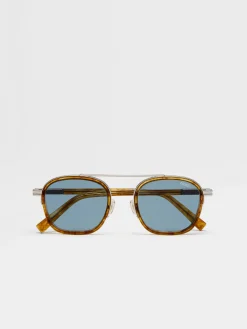 Transparent Light Brown Havana Orizzonte I Acetate and Metal Sunglasses