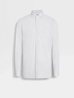 White and Burgundy Striped Centoventimila Cotton Shirt
