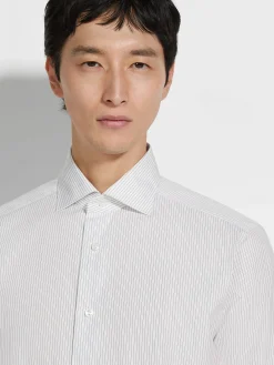White and Burgundy Striped Centoventimila Cotton Shirt