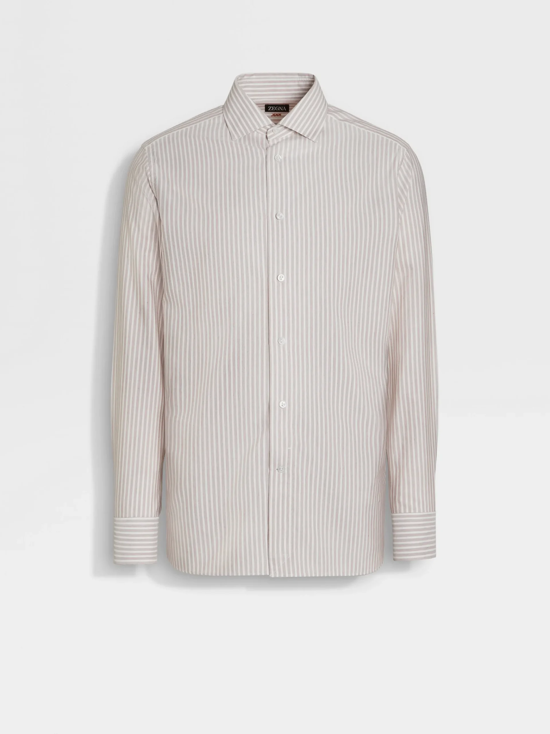 White and Dark Purple Macro-striped Silk Cotton and Cashmere Shirt