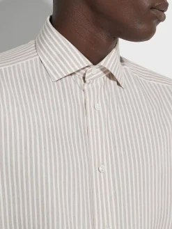 White and Dark Purple Macro-striped Silk Cotton and Cashmere Shirt