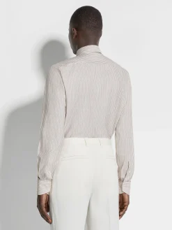 White and Dark Purple Macro-striped Silk Cotton and Cashmere Shirt
