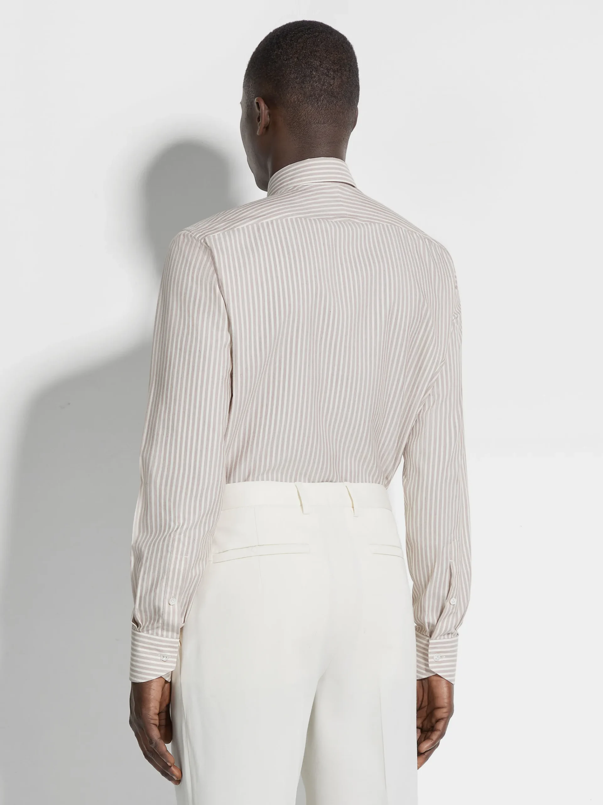 White and Dark Purple Macro-striped Silk Cotton and Cashmere Shirt