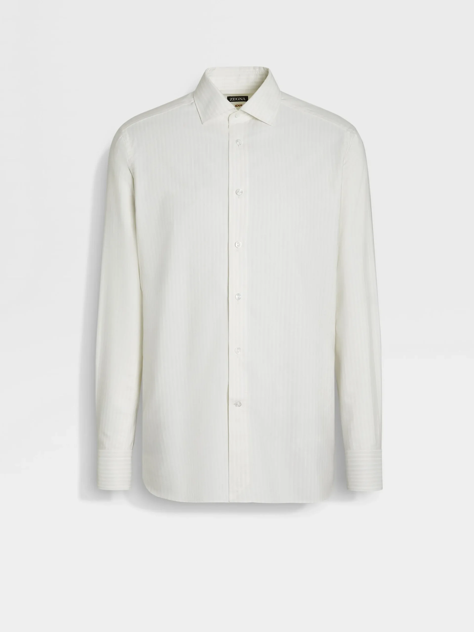 White and Light Beige Macro-striped Silk Cotton and Cashmere Shirt