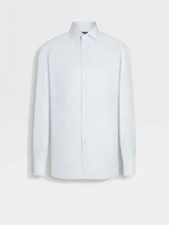 White and Light Blue Micro-structured Striped Centoventimila Cotton Shirt