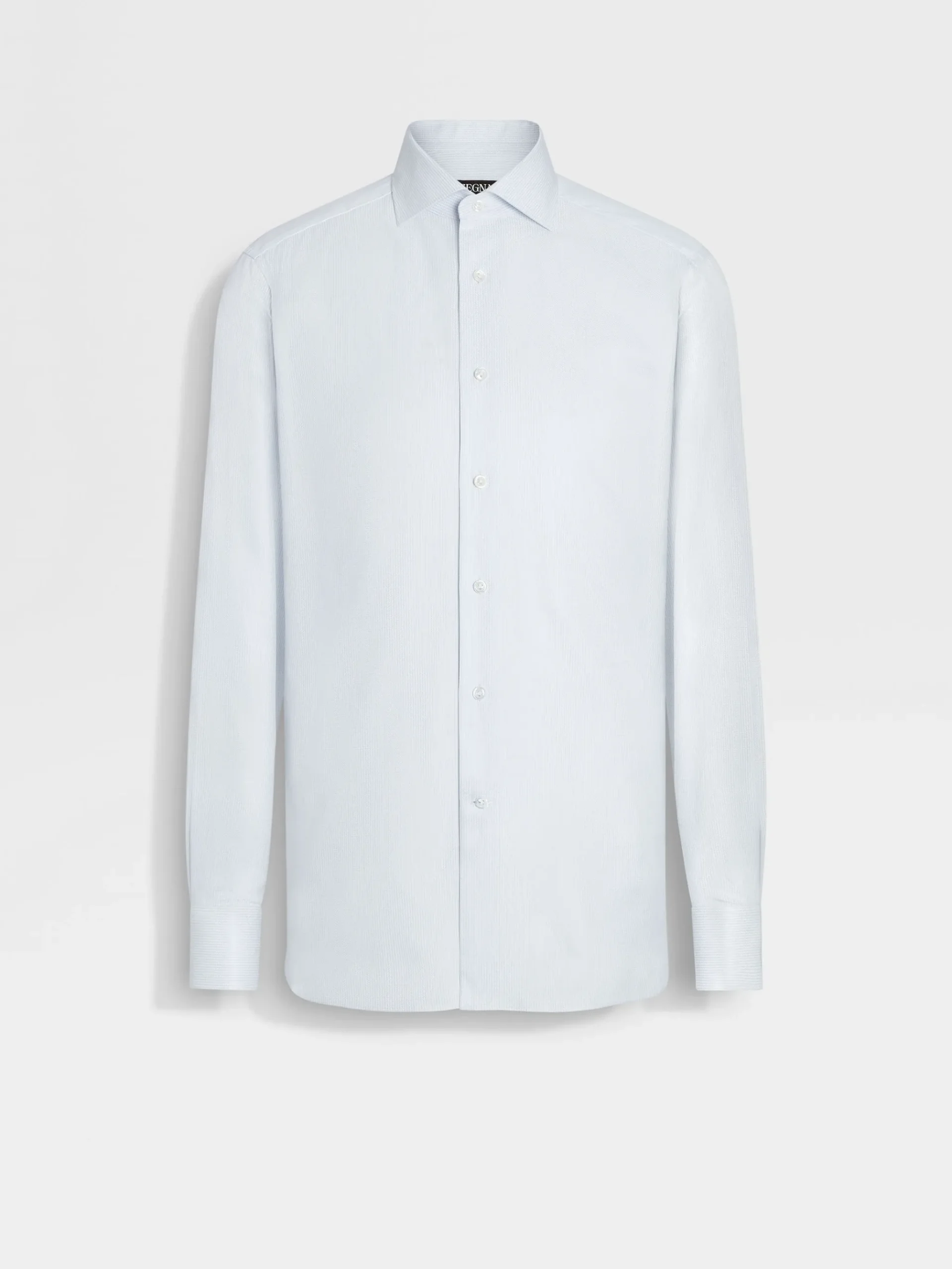 White and Light Blue Micro-structured Striped Centoventimila Cotton Shirt