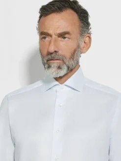 White and Light Blue Micro-structured Striped Centoventimila Cotton Shirt