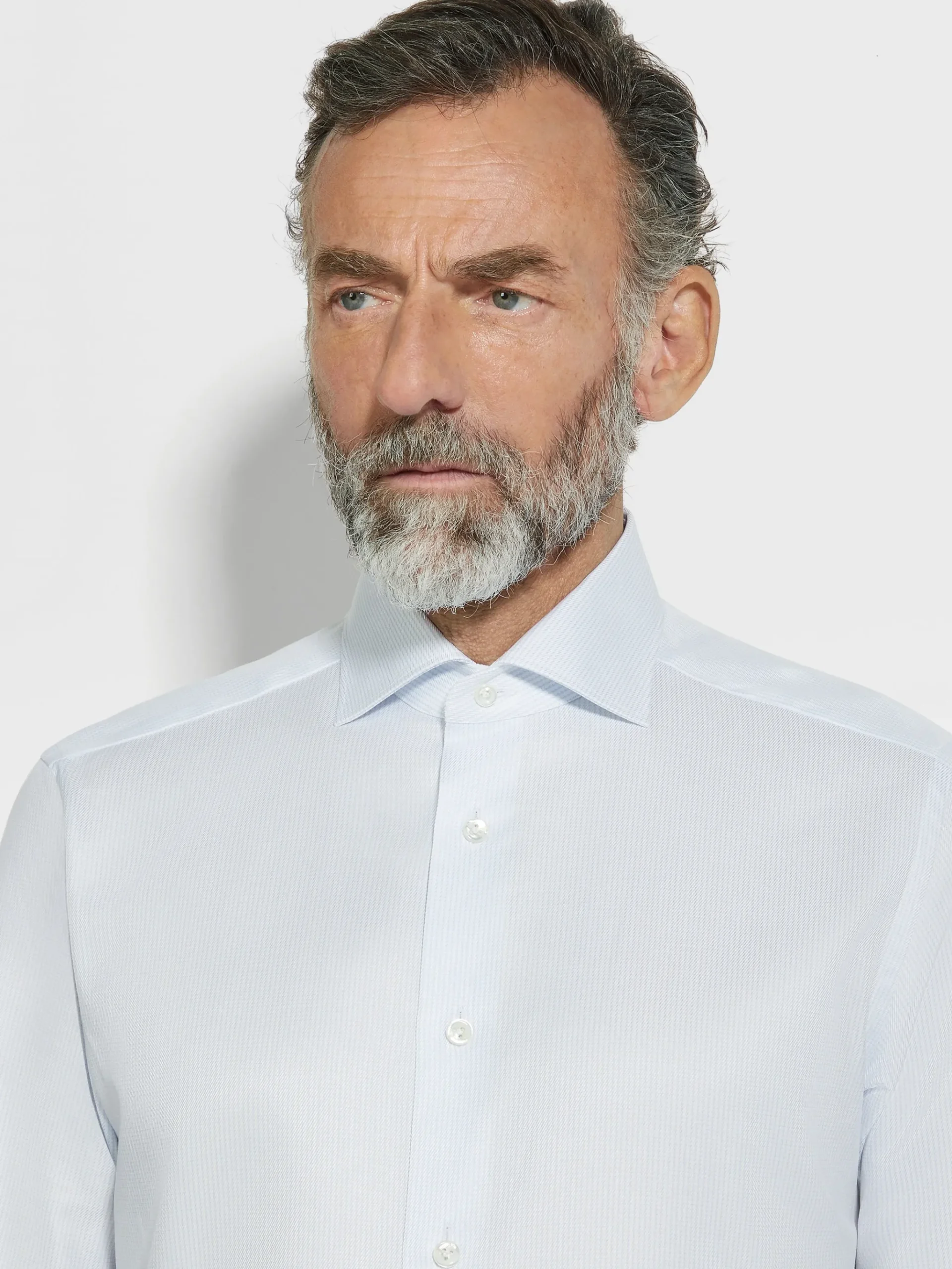 White and Light Blue Micro-structured Striped Centoventimila Cotton Shirt