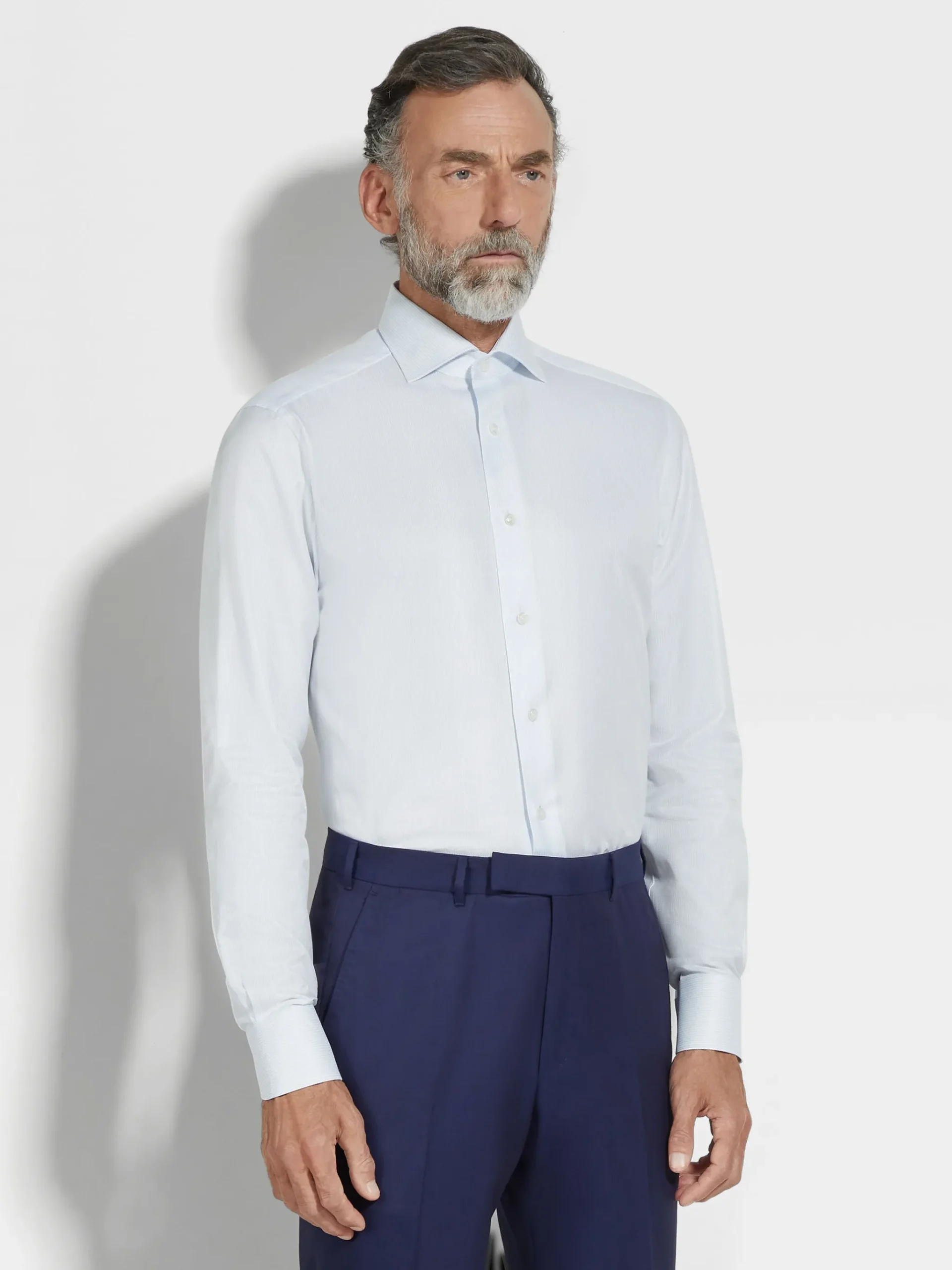 White and Light Blue Micro-structured Striped Centoventimila Cotton Shirt