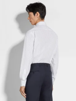 White and Navy Blue Macro-striped Centoventimila Cotton Shirt