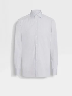 White and Navy Blue Micro-checked Centoventimila Cotton Shirt