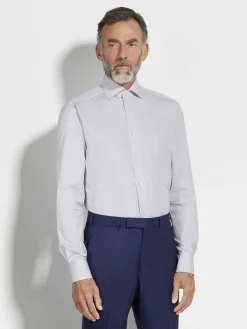 White and Navy Blue Micro-checked Centoventimila Cotton Shirt