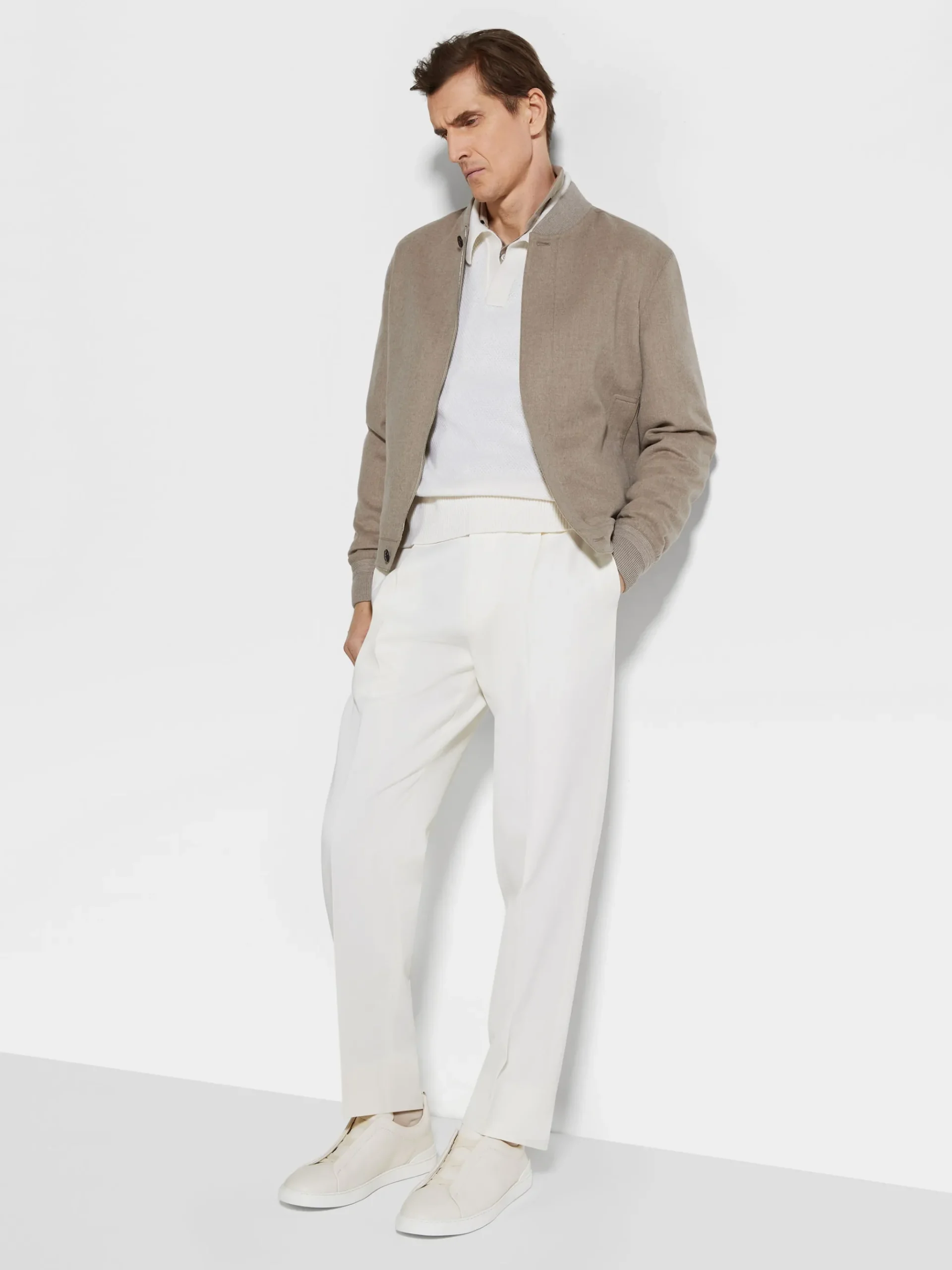White Cotton and Wool Pants