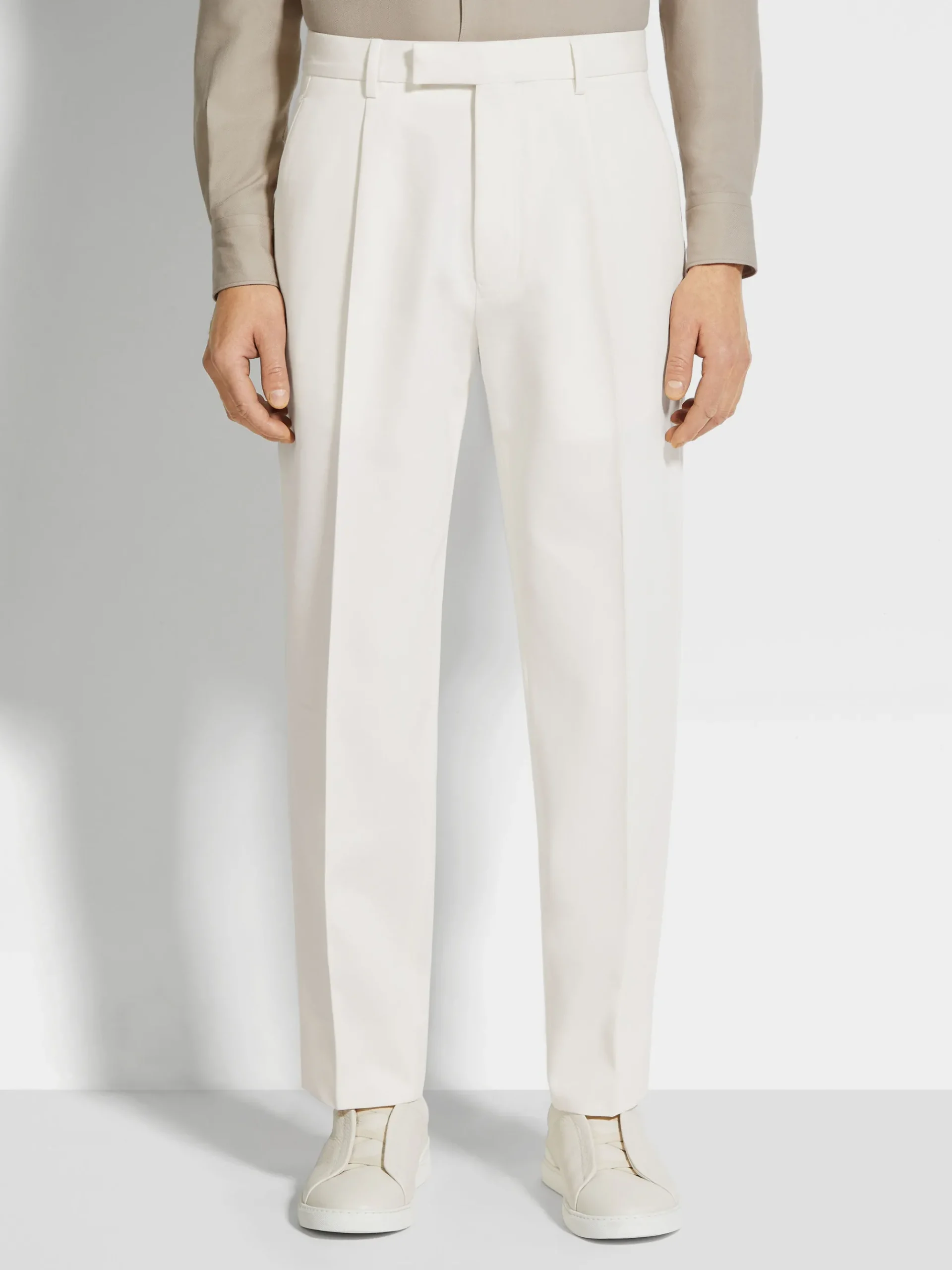 White Cotton and Wool Pants