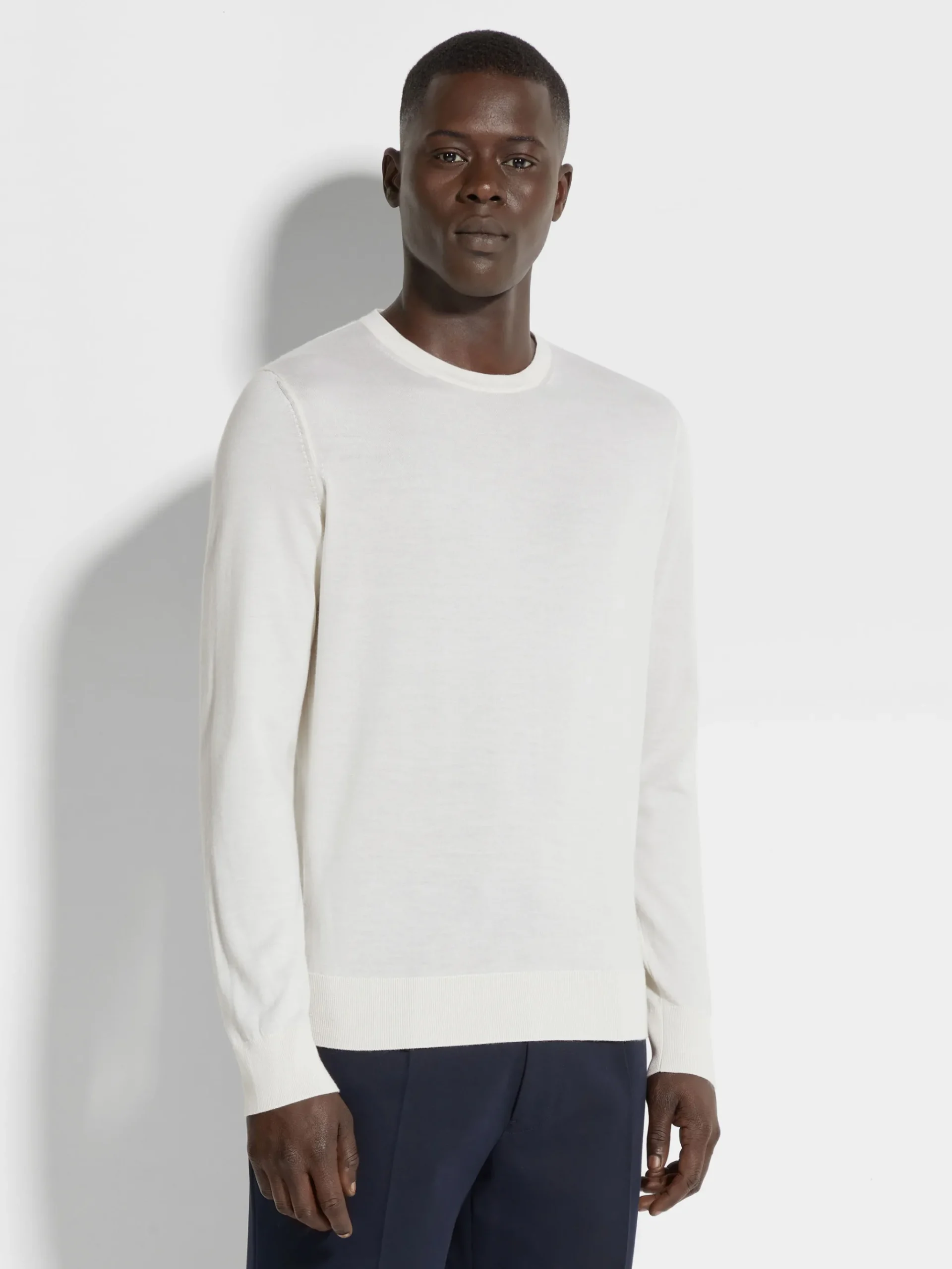 White Mélange Cashseta Crewneck