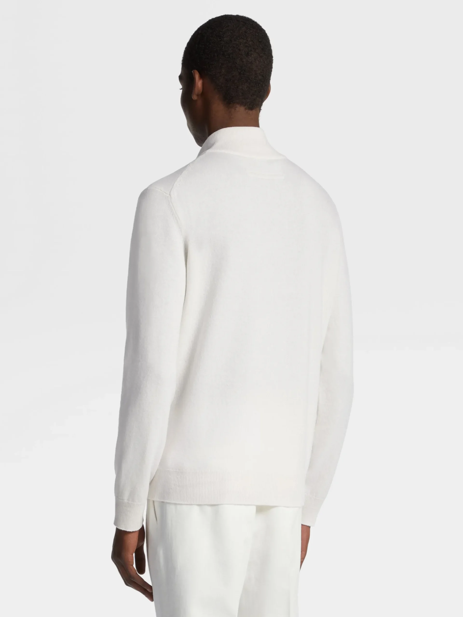 White Mélange Oasi Cashmere Zip Mock Neck Sweater
