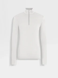 White Oasi Cashmere Zip Mock Neck Sweatshirt