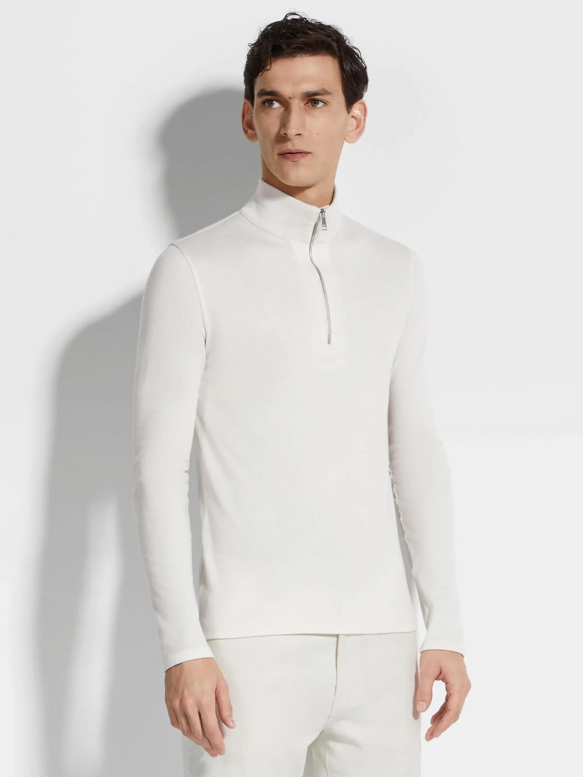 White Oasi Cashmere Zip Mock Neck Sweatshirt