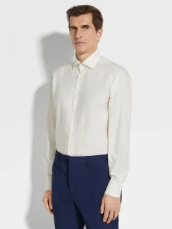 White Silk Cotton and Cashmere Shirt